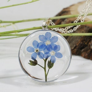 Forget me not Necklace, Pressed Flower Necklace, Sterling Silver 925, Necklace, Resin Necklace, Pressed Flower Jewelry, Circle necklace