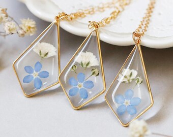 Handmade Forget-Me-Not & Baby's Breath Necklace: Memorial Gift