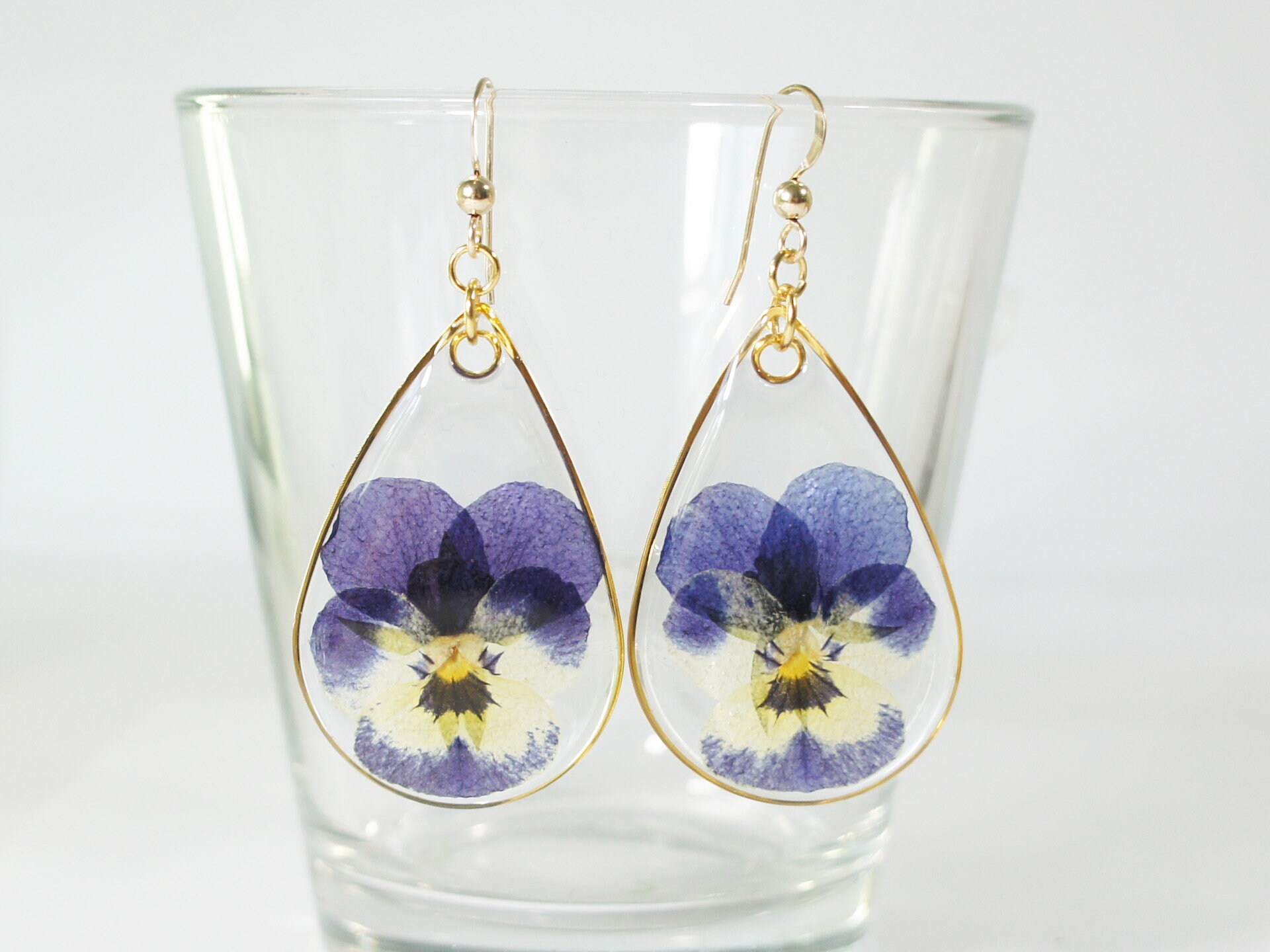 Violet Necklace Pansy Flower Necklace Flower Earrings Viola Etsy