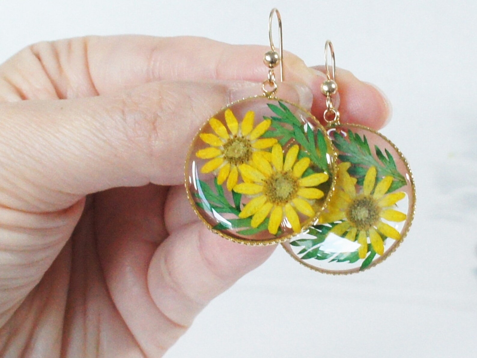 Yellow Flower Earrings Pressed Flower Earrings Resin Etsy