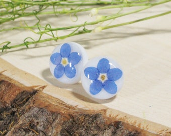 Forget me not earrings, Forget me not Earring studs, Sterling silver post, Pressed flowers Jewelry, Resin Jewelry