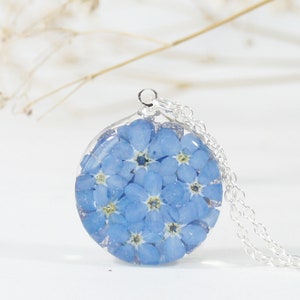 Forget me not necklace, Flowers necklace, Resin necklace, Blue flower necklace, Real flower, Pressed Flower, Botanical Jewelry