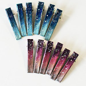 Hair Clip, Hair clip set, Galaxy hair clip, Blue Pink barrette, Night sky, hair Accessories, hair clip for girl, gift for her, gift for girl
