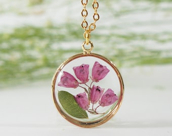 Heather Pressed Flower Necklace, Real Flower Jewelry, PINK Necklace, Resin Necklace, Resin Jewelry, Birthday Gift for her, Mothers Day Gift