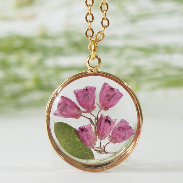 Heather Pressed Flower Necklace, Real Flower Jewelry, PINK Necklace, Resin Necklace, Resin Jewelry, Birthday Gift for her, Mothers Day Gift