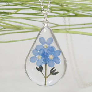 Forget me not Jewelry,  Forget me not Necklace, Sterling silver chain, Terrarium Jewelry, Resin Jewelry, Real Flower, Natural Jewelry