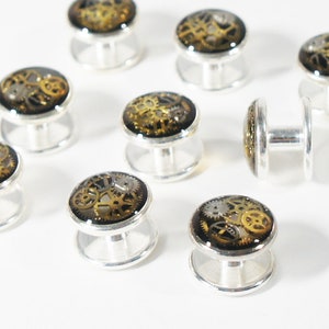 Tuxedo Shirt Stud, Steampunk Shirt Studs, Silver PLATED Tuxedo Shirt Stud, Silver Shirt Stud, Mens Jewelry, Gift for men, Wedding Jewelry