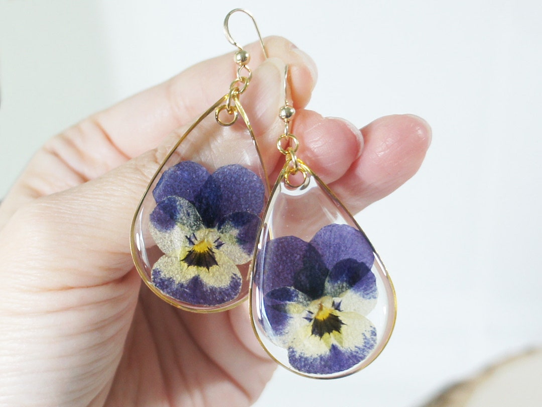 Violet Necklace Pansy Flower Necklace Flower Earrings Viola Etsy