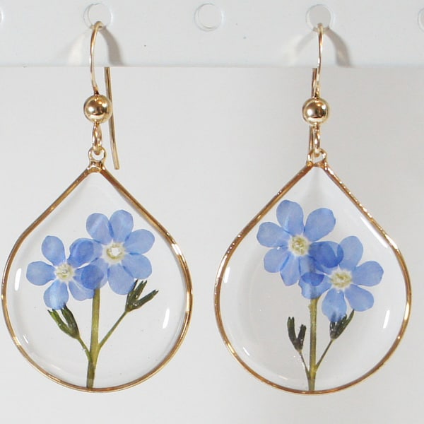 Forget me not Earrings, Resin Earrings, Pressed Flowers Earrings, GOLD Filled, Resin jewelry, Natural Jewelry, dainty Earrings