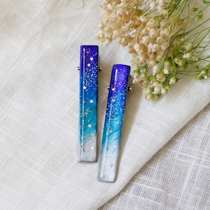Pinza para el cabello, juego de pinzas para el cabello, pinza para el cabello con diseño de galaxia, pasador azul, cielo nocturno, accesorios para el cabello, pinza para el cabello para niña, regalo para ella, regalo para niña