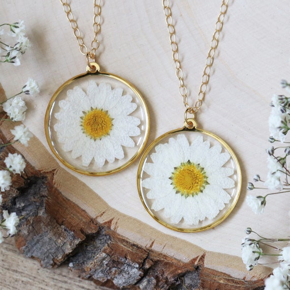 Daisy Necklace Pressed Flower Necklace Natural Jewelry Resin Necklace Valentines Day Gift White Flower Mothers Day Gift Etsy