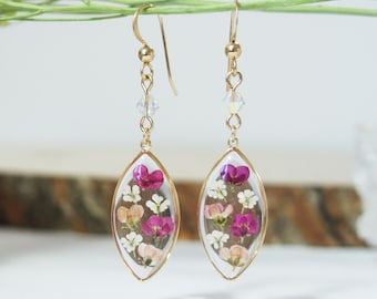 Alyssum Earrings, Pressed Flower Earrings, Flower Earrings, Resin Earrings, GOLD filled, Dangle Earrings, Resin Dangles, Queen Ann's laces