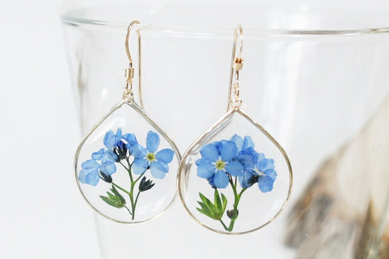 me not Earrings Resin Earrings Pressed Flowers Etsy