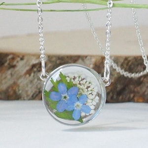 Forget me not Pressed Flower necklace, Real Flower Necklace, Pressed Flower Jewelry, Flower Pendant, Real Flower Jewelry, Sterling Silver925