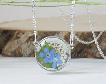 Forget me not Pressed Flower necklace, Real Flower Necklace, Pressed Flower Jewelry, Flower Pendant, Real Flower Jewelry, Sterling Silver925