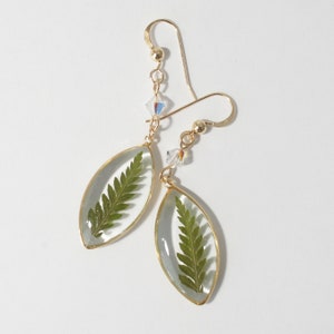 Fern earrings, Pressed fern earrings, Resin earrings, Green earrings, Forest jewelry, Nature earrings, GOLD Filled earrings, Natural Jewelry