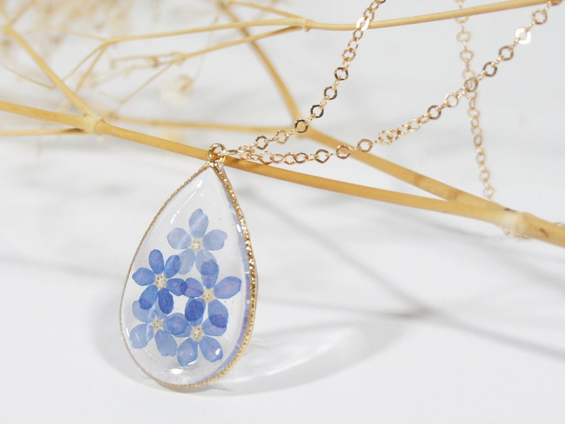 Me Not Pressed Flower Necklace Resin Jewelry GOLD Etsy