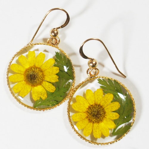 Yellow Flower Earrings Pressed Flower Earrings Resin Etsy
