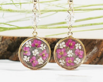 Alyssum Earrings, Pressed Flower Earrings, Flower Earrings, Resin Earrings, GOLD filled, Dangle Earrings, Resin Dangles, Queen Ann's laces