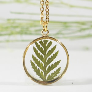 Farn Halskette, gepresste Farn Halskette, gepresste Blumen Schmuck, Terrarium Halskette, botanische Schmuck, Harz Schmuck, Goldkette