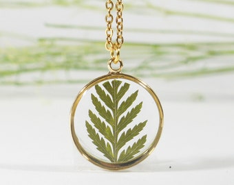 Fern Necklace, Pressed Fern Necklace, Pressed Flower Jewelry, Terrarium Necklace, Botanical Jewelry, Resin Jewelry, Gold Chain