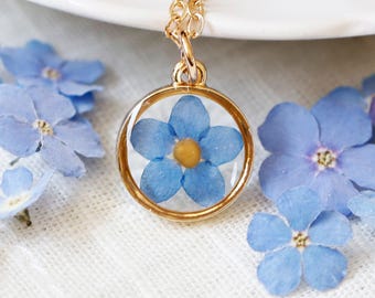 Collar con flor nomeolvides y semilla de mostaza, regalo cristiano para mujer, collar con la fe bíblica, regalo de cumpleaños, Día de la Madre o Navidad para ella.