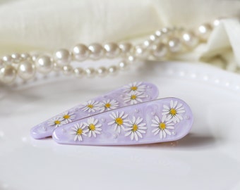 Daisy Hair Clip, Real Pressed Flowers, Resin Hair Clip, Real Flower Hair Clip, Hair Accessory, Gift for her, Teardrop Hair Clip