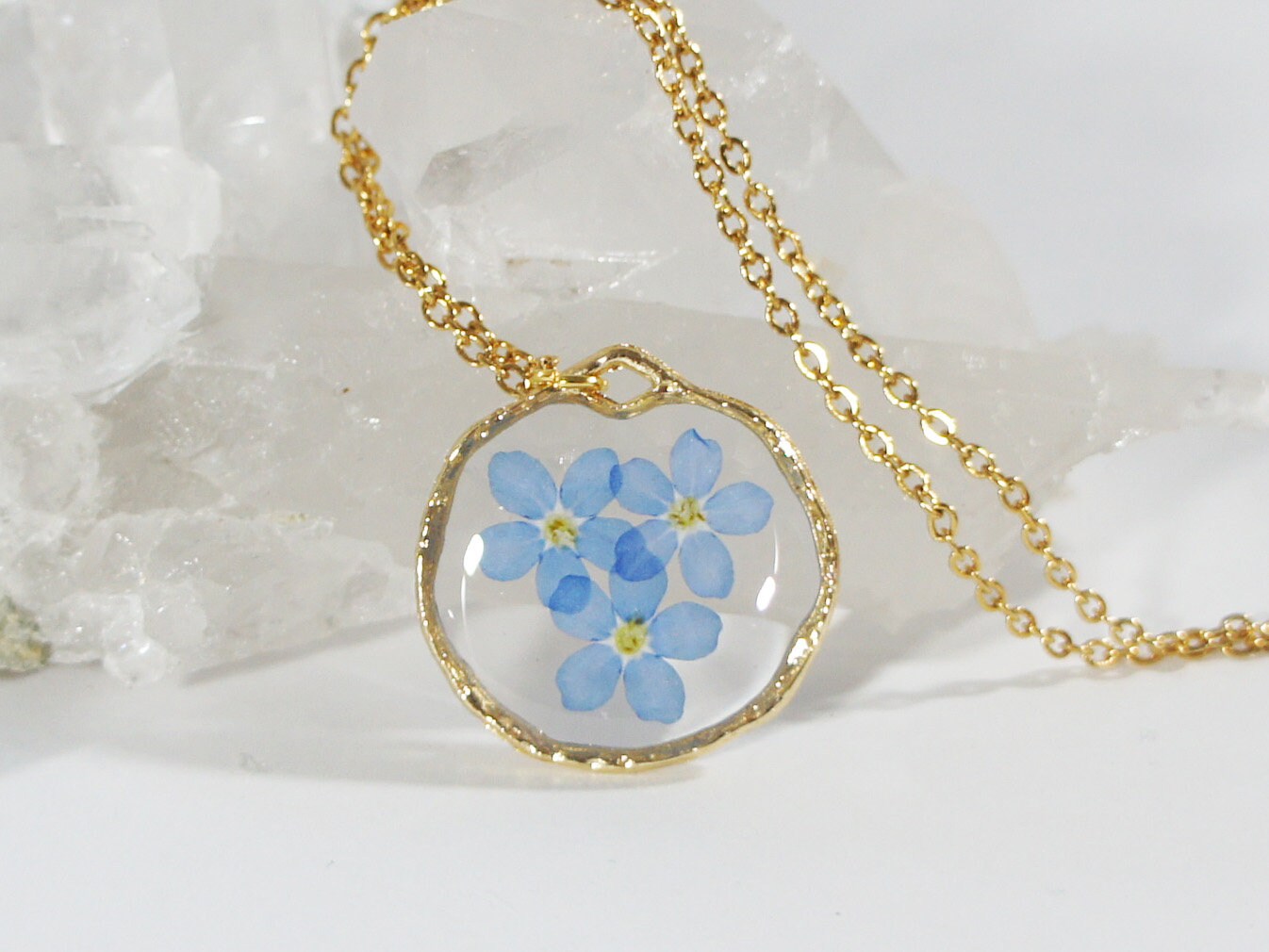 Pressed Flowers Necklace Me Not Necklace GOLD Chain Etsy