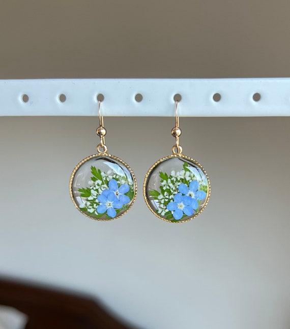 Forget Me Not Earrings Pressed Flowers Jewelry Resin Jewelry