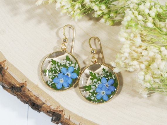 Forget Me Not Earrings Pressed Flowers Jewelry Resin Jewelry