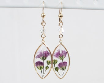 Pressed Flower Earrings, Baby's Breath Earrings, Resin Daisy Earrings, Natural Jewelry, GOLD Filled, Pressed Flower, Flower in Resin