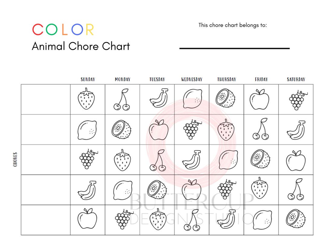 Coloring Chore Chart | Fruit - Etsy