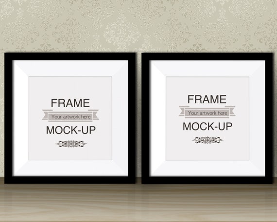 Two Black Frames Square Digital Frame Artwork Mockup Double