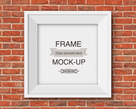 White Digital Frame Red Brick Background Artwork Mockup Poster White Digital Frame Red Brick Background Artwork Mockup Poster