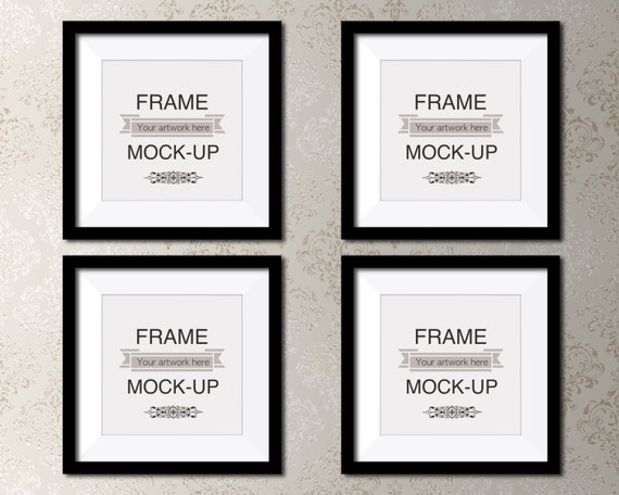 Square Poster Mockup Four Frames Black Frames Picture Mount