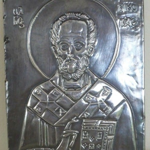 St Nicholas Pure Silver 1000 Religious Icon Signed By Artist