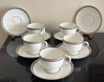 Wedgwood Bone China Black Ulander 5 Cups and 7 Saucers - Etsy