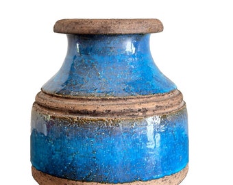 Mid Century Modern Raymor Bitossi Italy 5 1/4" Tall Blue Pottery Vase *