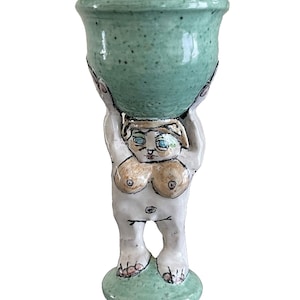 Jane Goslin Peiser Signed Fine Art Pottery Figural Goblet