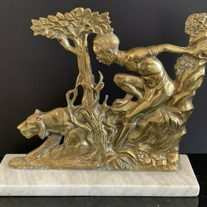 Impressive Vintage Jungle Bronze Sculpture on Marble Base