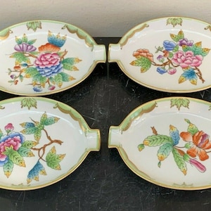 Herend Queen Victoria Hungarian Porcelain Small Oval Plates Dishes # 7783