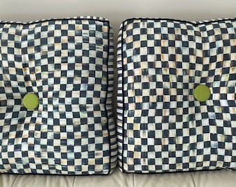 MacKenzie-Childs set van 2 hoofse geruite vierkante kussens van 23 x 23 inch