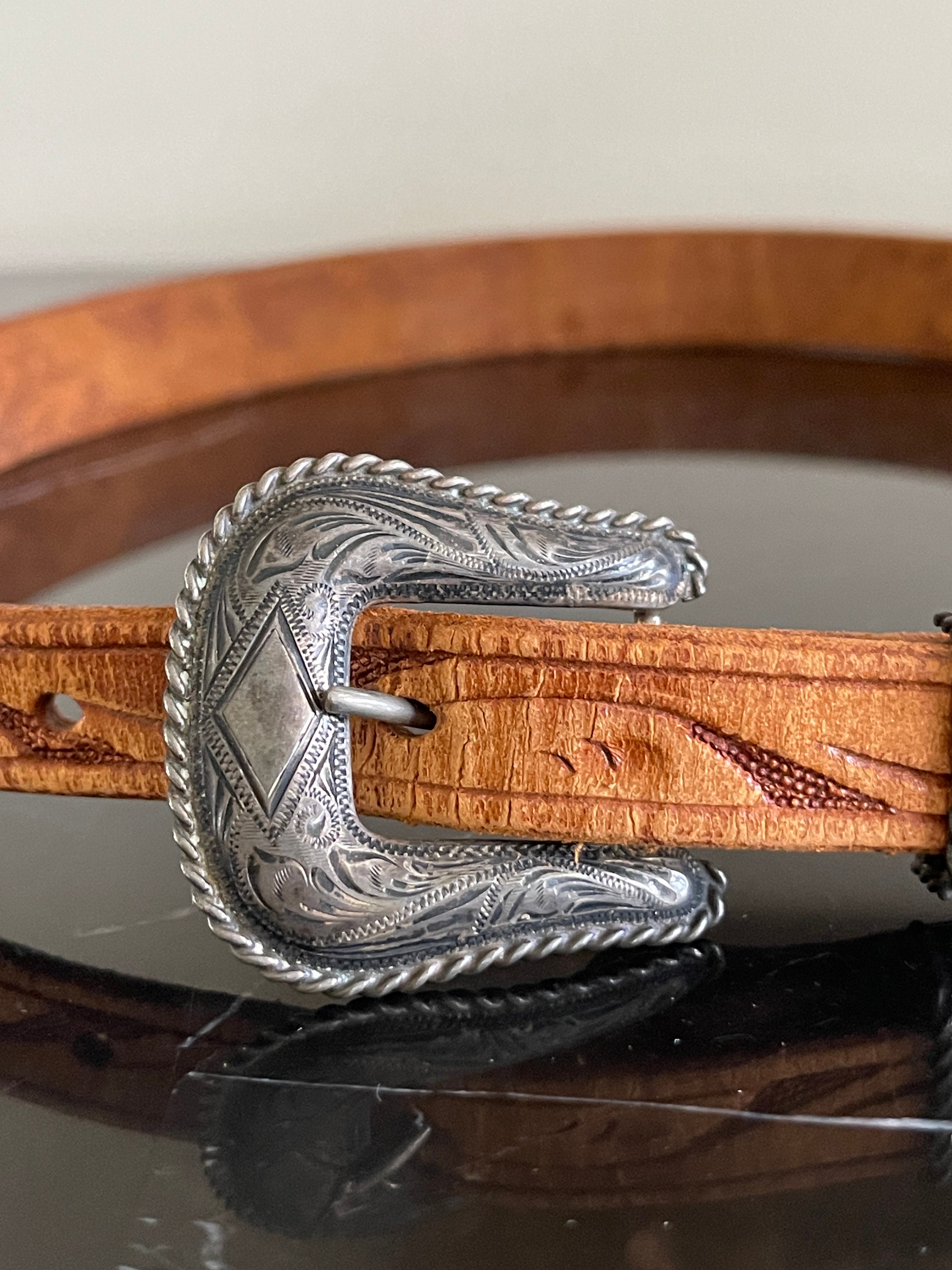 Vintage Leather Belt Fritch Bros Sterling Silver Buckle * - Etsy display picture 2