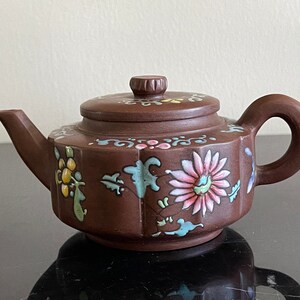 YiXing Clay Painted Floral Teapot Signed