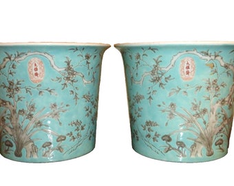 Par antigo de vasos jardineiras da família verde chinesa Dayazhai