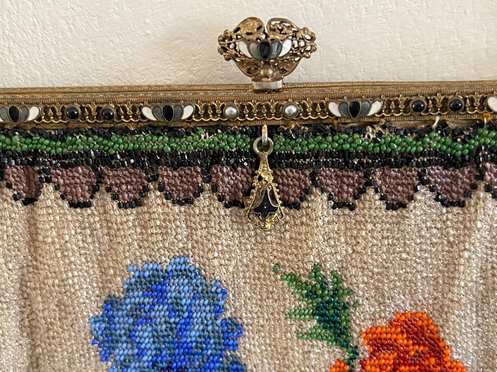 Antique Victorian Micro Beaded Floral Purse With Enamel and Jewel ...