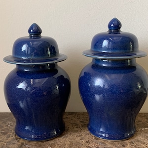 Fine Pair of Antique 19th Century Chinese Monochrome Blue Glazed Ginger Jars