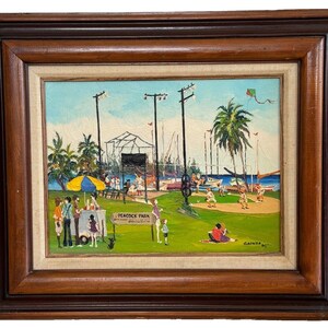 Miami Artist Agustin Gainza 1984 Peacock Park Scene Original Oil Painting