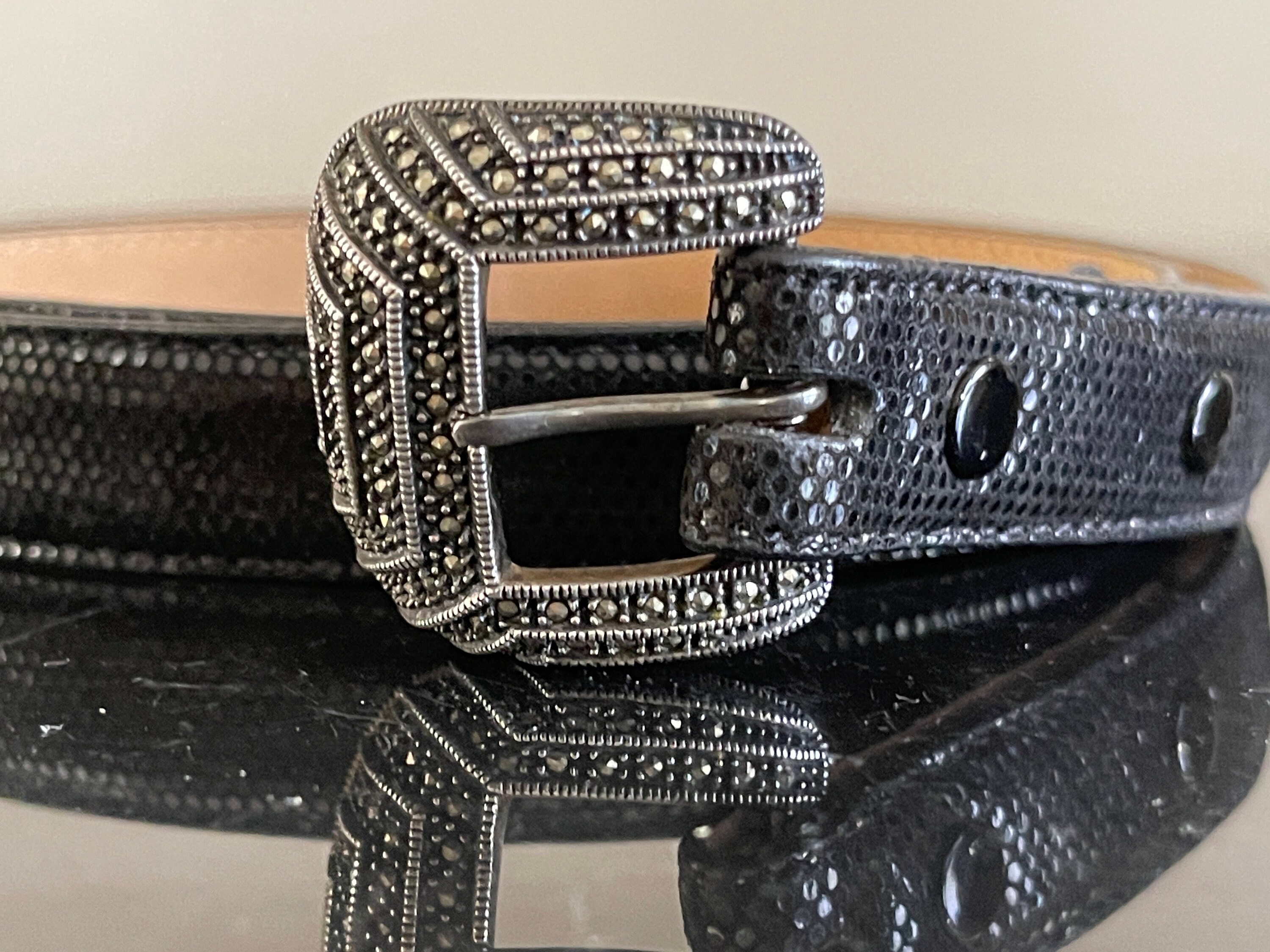 Size 30 Black Leather Belt With Judith Jack Sterling Silver  display picture 3