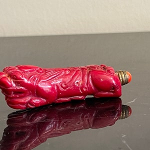 Antique Chinese Carved Red Dragon Snuff Bottle